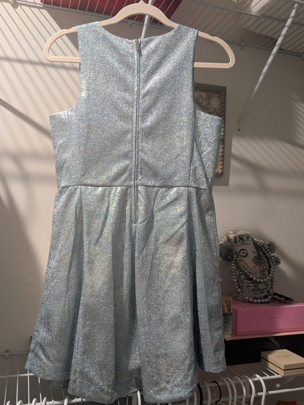 Calvin Klein Silver Glitter Metallic Sleeveless Fit & Flare Dress NWT Size 14